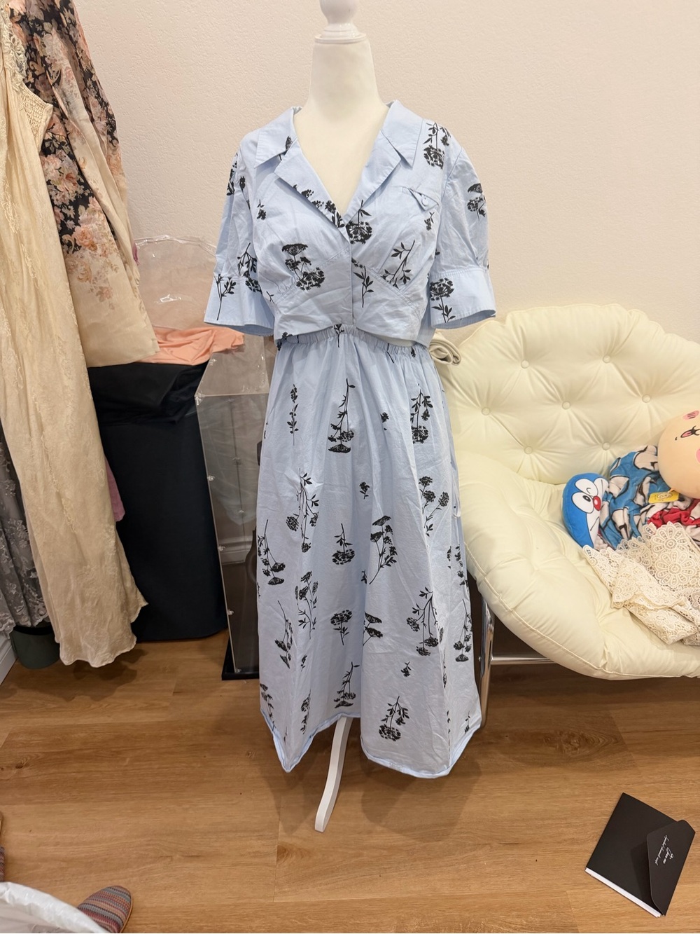 Self-Portrait Light Blue Floral Midi Dress
